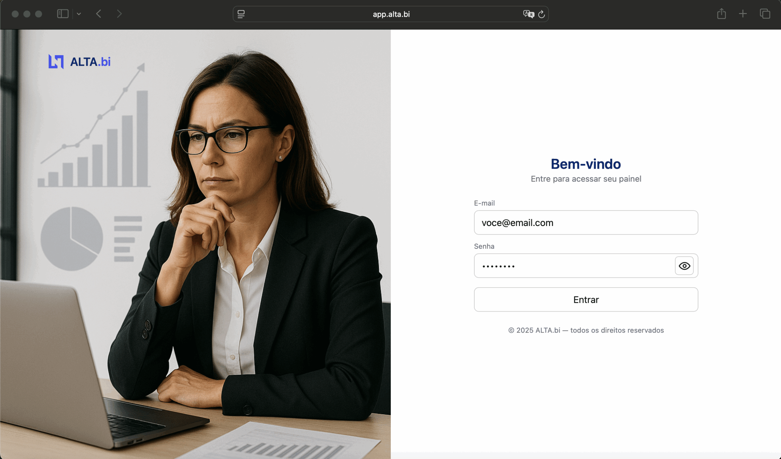 Tela de login do ALTA.bi